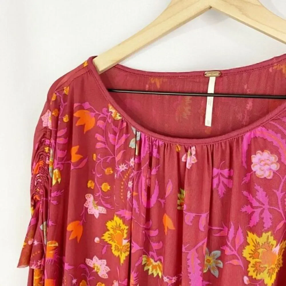 Free People Floral Wildflower Honey Blouse‎ Top Berry Combo Extra Small